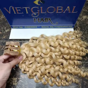 MINI CINTA EN EL CABELLO: Color Rubio Rizado Super doble dibujado crudo vietnamita extensiones de cabello de Vietnam