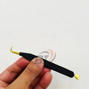 Stainless Steel Pointed Eyelash Extension Tweezers 90 Degree Heart Design Black With Gold Hand Tested Lash Tweezers - Product Image 3