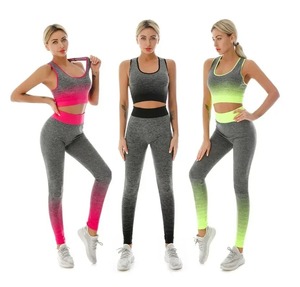 Ensemble 2 pièces Tenues pour femmes Yoga Set Elastic Gradual Changing Sports Bra Tights Yoga Suit Set Fitness Workout Sports Leggings - Product Image 1