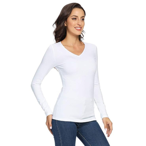 Camiseta de Verano Casual con Cuello en V para Mujer, Transpirable, con Estampado Personalizado, Ecológica, Teñida a Medida, de Manga Larga - Product Image 4