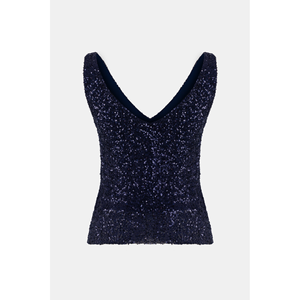Chemise bleu marine à col en V avec détails en paillettes - Product Image 5