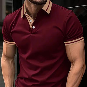 Men's Trendy <b>Short</b> <b>Sleeve</b> <b>Button</b> <b>up</b> Stripe Print Lapel Shirt for Summer Daily, Perfect for Golf & Tennis Outdoor Sports&Stylish - Product Image 1