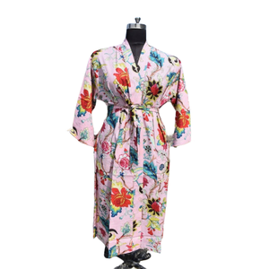 Kimono Albornoz de algodón Mujer Verano Frente abierto Ropa de dormir Bata Ropa de playa Vestido - Product Image 1