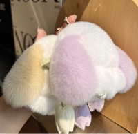 Berbulu gaya Korea bulu kelinci Rex asli liontin gantungan kunci kelinci kecil, mainan boneka Mini, hadiah liontin tas sekolah kelinci mati