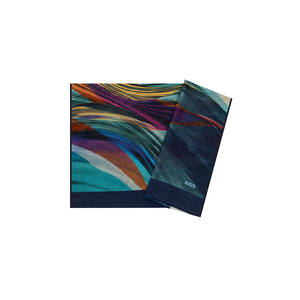 Navy Blue Satin <b>Silk</b> Long Rectangular <b>Scarf</b> with Abstract Designer Pattern - Product Image 1