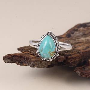 Anillo de Ágata Kingman en Forma de Lágrima, Plata de Ley, Joyería Boho de Lujo con Piedras Preciosas, Hecho a Mano, Regalo de Boda, Estilo Suroeste - Product Image 2