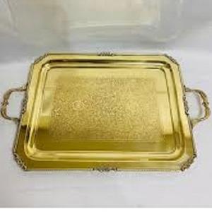 Plateau de service moderne en laiton royal Vaisselle décorative de luxe ronde Plateaux de service pour la vaisselle avec taille personnalisée Prix le plus bas - Product Image 1