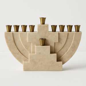 Trendy Luxurious White <b>Marble</b> Modern Geometric Menorah with Brass <b>Candle</b> Holders Elegant Designer Hanukkah <b>Candle</b> Stand Judaica - Product Image 2