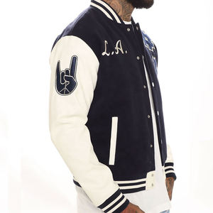 Veste de baseball en toile 100% coton personnalisable OEM pour hommes, blouson décontracté tendance lâche avec écusson brodé - Product Image 3