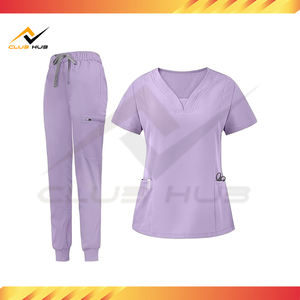 Wholesale Modern Women's Hospital Scrub Suit Set with Custom Logo V-neck Top & Tapered Leg Jogger Pants Made From Woven <b>Fabric</b> - Product Image 2