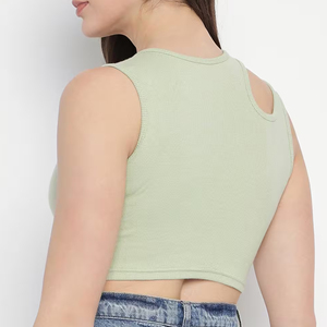 Femmes recadrée solide T-Shirt débardeur nouveau Design mince court sans couture Stretch côtelé tricot décontracté Streetwear sans manches Design BD - Product Image 5