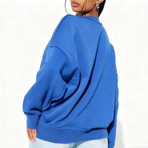 Sweat-shirts à capuche en coton bleu personnalisés de haute qualité, tissés, imprimés, brodés, pour femmes, pour l'hiver - Product Image 3