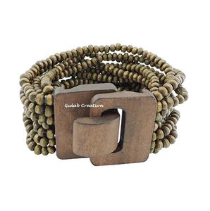 Bracelet multicouche à larges brins fait main avec perles en bois naturel pour accessoires de mode Boho, tribaux et écologiques - Product Image 1
