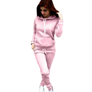 Traje de jogging informal con logotipo personalizado para mujer, Sudadera con capucha en blanco con patrón sólido para chándal de salón, conjunto largo de dos piezas, pantalones de chándal para correr - Product Image 4