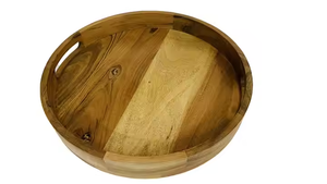 Venta caliente Bandeja de servicio redonda en madera de acacia con asas Bandeja redonda Bandejas DE SERVICIO DE cena por decor IMPEX - Product Image 3
