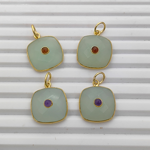 Bezel Aqua Calcedony avec pendentif à breloques en pierres précieuses grenat | 14k plaqué or bricolage faisant des breloques | Pendentifs en pierres précieuses en gros - Product Image 5