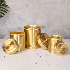 Pure Brass Golden <b>Food</b> Storage <b>Jar</b> Canisters With Airtight Lids Minimalist Design For Kitchen Use Cylinder Shape - Product Image 5