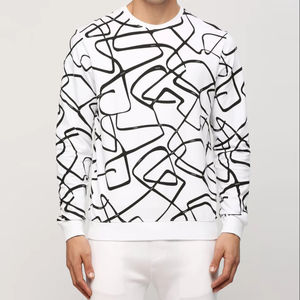 Sudadera con capucha y sudadera unisex para hombre Patrón de estampado de cuello redondo de rizo francés personalizado de invierno en negro para hombres altos - Product Image 1