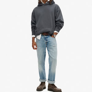 Sweat-shirt lourd de qualité supérieure sans cordon de serrage uni avec poches Impression en relief Sweat-shirt à ourlet brut pour homme - Product Image 5