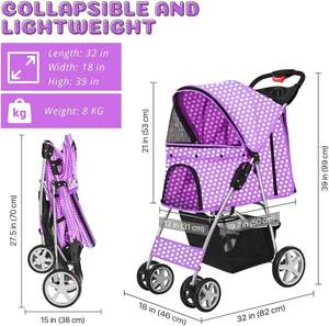 Carrito de paseo para mascotas sencillo y amigable, nuevo modelo de estructura de acero estilo cochecito para mascotas, para viajar, en el mercado, en el exterior, en el mercado, en el exterior - Product Image 4