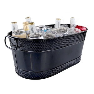 Enfriador de vino de hierro fundido con revestimiento negro, mango de cubo de hielo, forma ovalada, capacidad de 5L, patrón Floral para fiestas al aire libre, eventos, celebraciones - Product Image 1