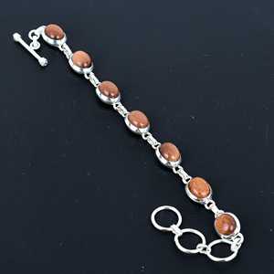 Pulsera de cadena de pulsera de plata de ley 925 hecha a mano con piedras preciosas de piedra solar naranja, regalos hechos a mano para novia, regalos para amigos - Product Image 3
