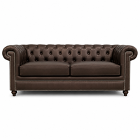 Sofá Chesterfield Contemporáneo de Cuero Genuino Marrón Oscuro, Tres Plazas, Hecho a Mano, Muebles de Lujo para Sala de Estar, Hotel, Villa, con Espuma