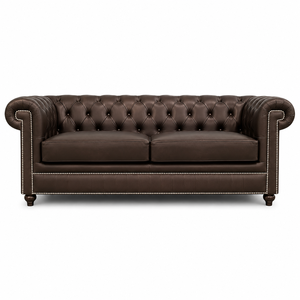 Sofá Chesterfield de Cuero Genuino Marrón Oscuro de 1, 2 y 3 Plazas, Hecho a Mano, de Lujo, para Sala de Estar, Hotel, Villa, con Relleno de Espuma, en Forma de L - Product Image 1