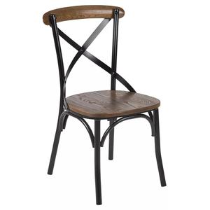 <b>Industrial</b> X Back Tufted Iron & Wooden Dining <b>Chair</b> for Home Office Restaurant Cafe & Warehouse Use-Durable & Eco-Friendly - Product Image 1