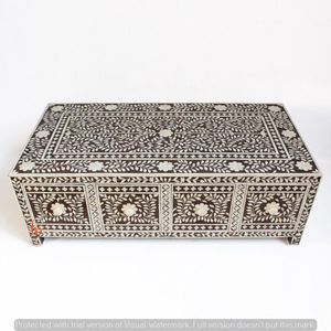 Cajón con incrustaciones de hueso y mesa de centro, muebles hechos a mano con artesanía tradicional, decoración de lujo para la sala de estar. - Product Image 2