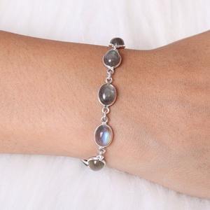 Pulsera de ajuste de bisel clásico de Plata de Ley 925 sólida, piedras preciosas redondas de labradorita de moda para regalo de boda o fiesta - Product Image 2