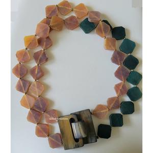 Collar de doble hebra de cuerno de búfalo Natural de Color verde y miel hecho a mano para mujer, joyería de moda de estilo Tribal respetuoso con el medio ambiente - Product Image 5