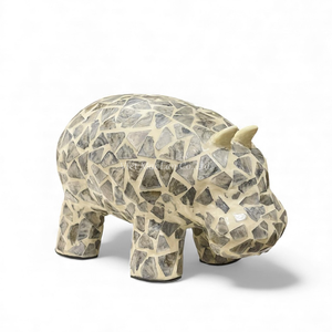Sculpture d'hippopotame en nacre naturelle incrustée de coquillages, décoration artisanale pour la maison et le bureau - Product Image 2