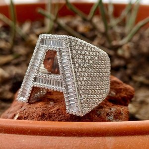 Luxury Hip Hop Custom Letter <b>925</b> Sterling <b>Silver</b> VVS Moissanite Baguette Diamond Men's Party Wear <b>Ring</b> - Product Image 5