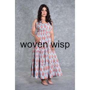 Robe d'été décontractée en coton écologique pour femmes imprimé floral décharge imprimé coupe ample différentes tailles - Product Image 4