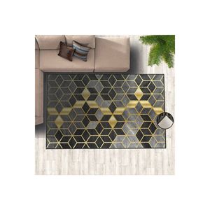 Tapis et ensembles de tapis imprimés numériques détaillés en nid d'abeille gris noir et or - Product Image 3
