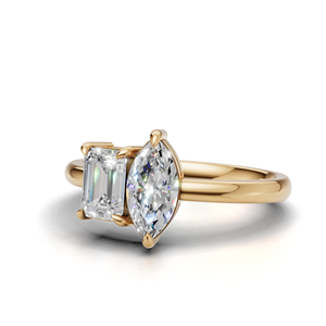 IGI Certified Lab Grown Diamond Toi Et Moi <b>Ring</b> 18K Yellow / White & Rose Gold Marquise & Emerald Shape Engagement <b>Ring</b> - Product Image 2