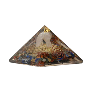 Chakra Stones Orgone Energy Pyramid Plaque Polished Quartz Angel | Flower Design Aura Cleansing Protection <b>Mindfulness</b> Decor - Product Image 1