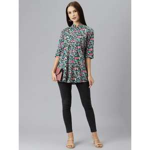 Divena Floral Rayon A-Line Chemises Haut vert foncé pour femme dans un design de chemisier élégant - Product Image 2