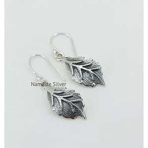 Handmade 925 Sterling Silver Dangle Drop Earrings Women's Boho Silver <b>Leaf</b> Design Unique Plant Pattern Gift - Product Image 5
