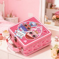 Schattige roze metalen lunchbox met handvat Valentijns-vriendschapsgeschenkdoos