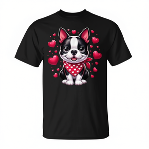 Maglietta Boston Terrier Valentine Hearts Dog nera unisex per adulti taglia SMLXLXXL - Product Image 2