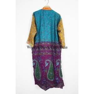 Kimono Largo de Seda con Estampado Floral Indio, Bata de Dormir, Ropa de Noche, Kimono de Seda Vintage, Ropa de Playa, Regalo para Mujer - Product Image 5