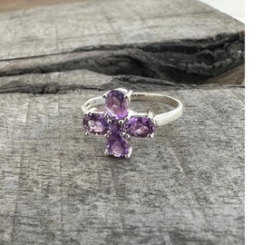 Elegante anillo de amatista genuina Plata de Ley 925 joyería hecha a mano plata sólida estilo bohemio anillo de piedra regalo para ella - Product Image 2