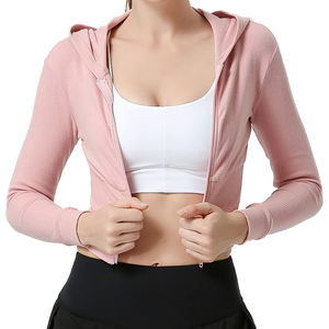 Holesale-Sudadera corta con capucha para mujer, ropa deportiva de gimnasio de alta calidad, talla grande - Product Image 1
