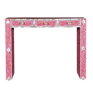 Table d'armoire décorative meubles de salon de chambre à coucher couleur rose Table de chevet en incrustation d'os de nacre fabriquée en Inde - Product Image 4