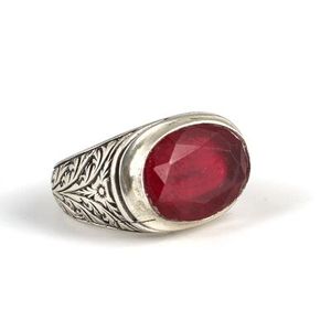Anillo GRS de plata 925 con baño de rodio, diseño geométrico ovalado hecho a mano, con piedra roja de 17.53g, para uso diario. - Product Image 2