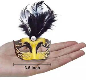 Masques miniatures décoratifs vintage pour fête de Mardi Gras avec plumes, or, vert, noir, rouge, petits masques de carnaval, fabricant - Product Image 4