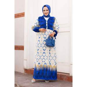 Indigo Water Patterned <b>Viscose</b> <b>Hijab</b> Modest Dress - Product Image 2