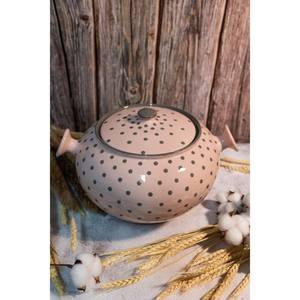 Plat de casserole direct d'usine, poterie de casserole en céramique faite à la main, gros points roses et gris, plat de service de casserole chauffe-plats - Product Image 6